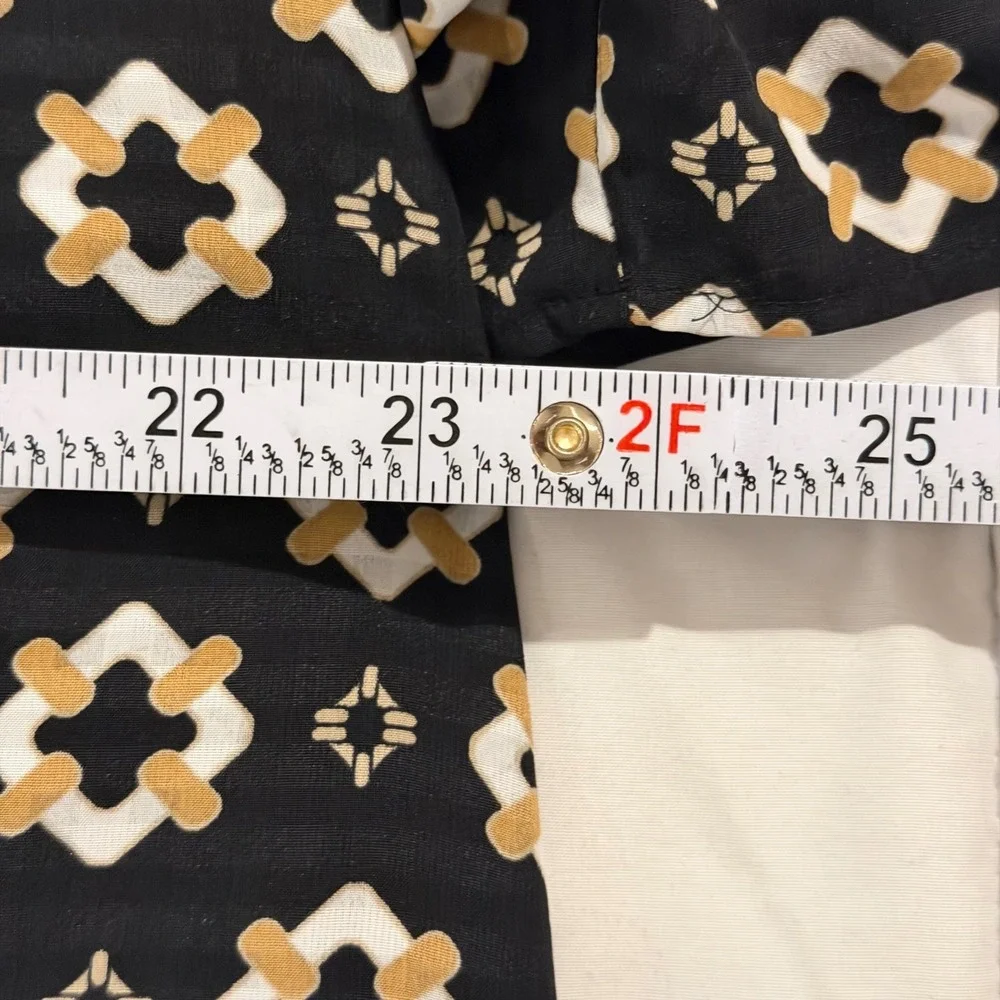 LOFT Blouse XL Black Geometric Ruffle Neck Puff Sleeve NEW